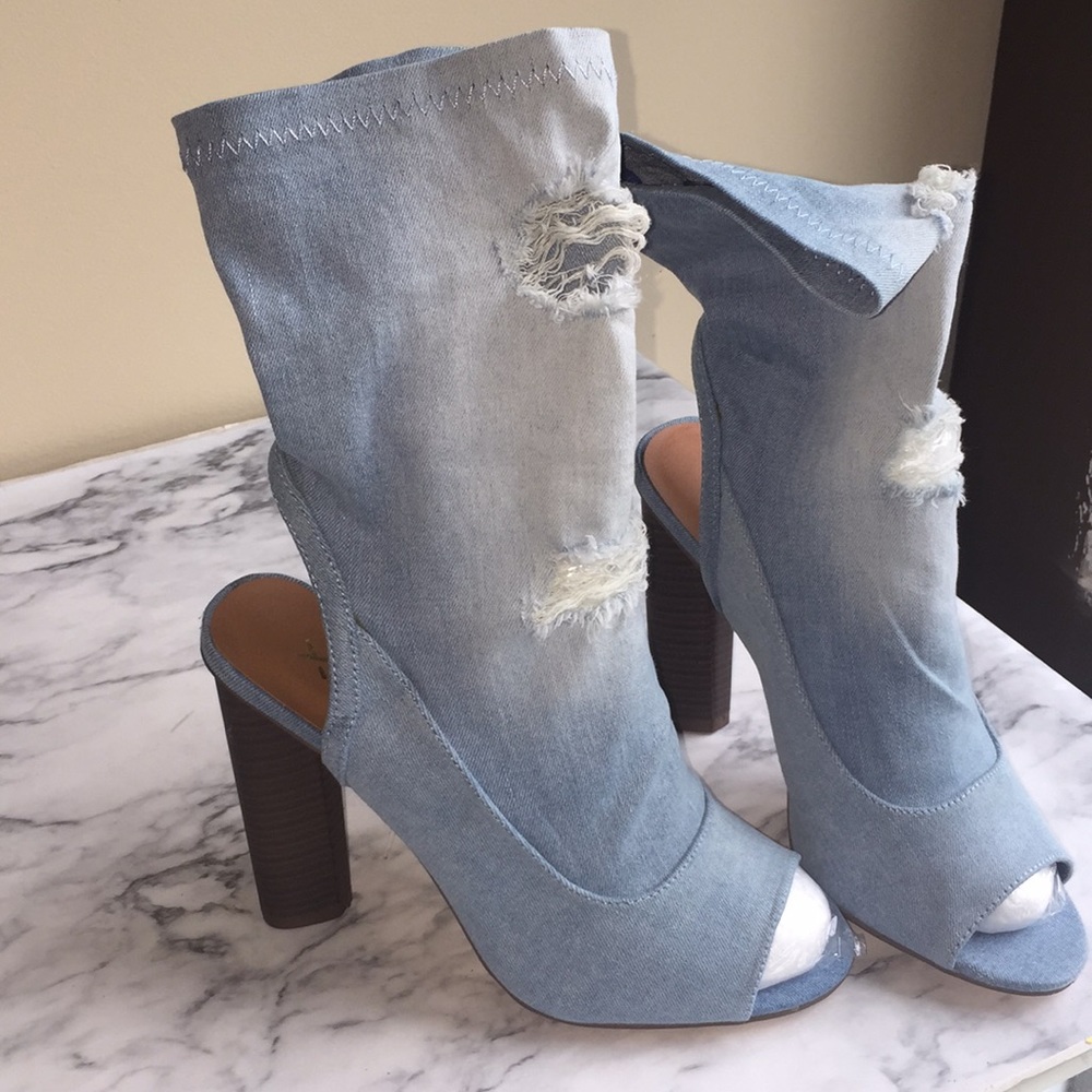 Denim heels open back size 7. New